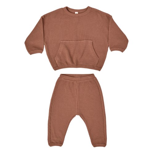 Organic Waffle Sweat Set, Sienna