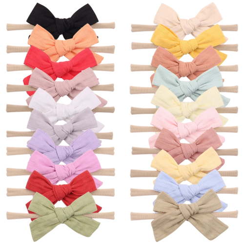 Handmade Hair Accessories for Baby Girls, Soft Nylon Material Hair Bows, No Mark Leave Elastic Hair Accessories for Newborn Toddlers Kids, 20 Different Colors (3.54")