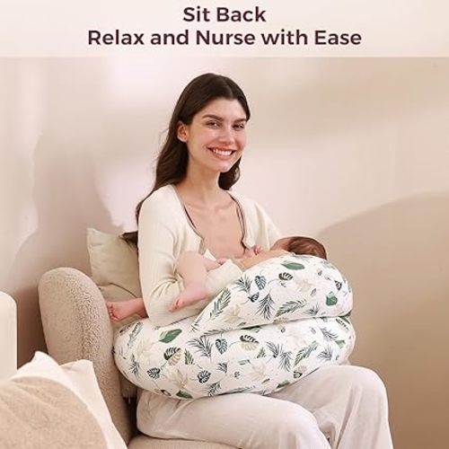 Momcozy Innovative Safety Guard Nursing Pillow for Breastfeeding- Wider Feeding Pillows for More Support for Mom & Baby- Easier Nursing & Hand Free- Fit for All, Removable Cotton Cover