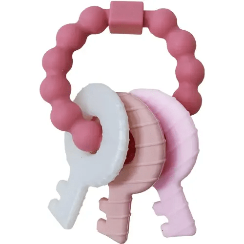 Baby Teething Keys Toys 3 to 12 Months,Infants Toddler Sensory Chew Toys,Teether Toys for Baby Girl-Soft & Raised Texture to Soothe Gums,BPA Free (Pink)