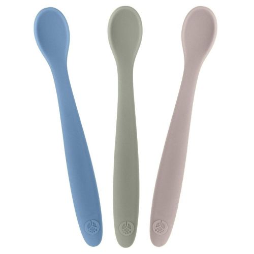 Weesprout Silicone Baby Spoons, First Stage Infant Feeding Utensils With Soft-tip - Set Of 3 (matte Dark Grey, Blue, Green)