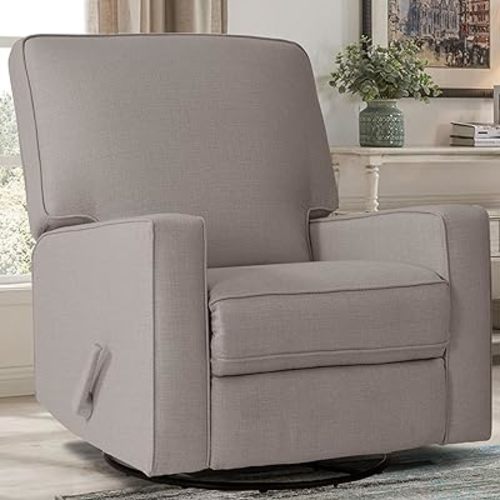 Harkawon Swivel Rocker Recliner Chair, Glider Rocker Recliner, Rocking Chair Nursery, Fabric Chair with High Back, Deep Seat, for Living Room, Bedroom (Brownish Grey-tan)