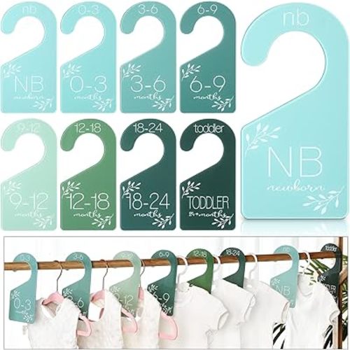 8 Pcs Baby Closet Size Dividers Acrylic Baby Closet Dividers Nursery Closet Dividers Baby Clothes Size Hanger Baby Wardrobe Organizers Infant Wardrobe Separator, 7 x 3 Inch (Green)