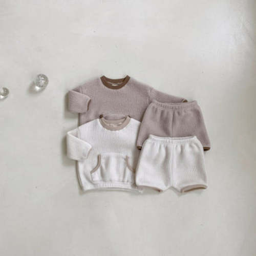 Baby BH Kangaroo Pocket Fleece Top and Shorts Set (3-18m) - Beige | AT NOON STORE