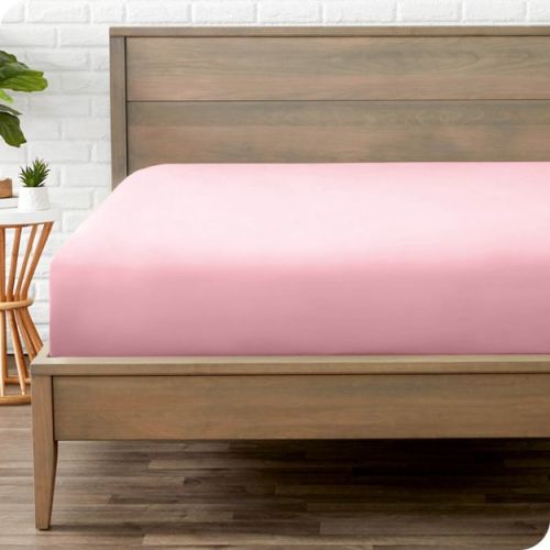 Twin Light Pink Ultra-Soft Double Brushed Fitted Sheet by Bare Home