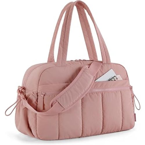 Water Resistant Women's Duffle Bag with Wet Pocket - Ideal Travel Weekender Carry-On Bag(Dull Pink)