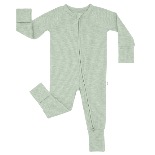 0-3M Heather Sage Ribbed Zippy - Little Sleepies
