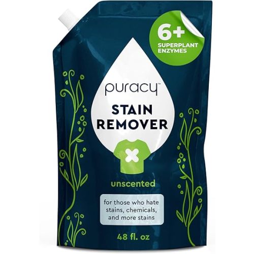 Puracy Stain Remover, Natural Travel and Laundry Stain Cleaner for Clothes, Baby Essentials, Kids Stains, Oil and Fabric Spot Cleaner, Unscented (Stain Remover Spray, 48 fl oz)