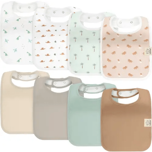 KeaBabies 8-Pack Organic Baby Bibs for Boys, Girls - Super Absorbent Cotton Drool Bibs for Baby Girl & Boy, Teething Toddler, Drooling Newborn, Ultra Soft & Machine Washable (Roarsome)