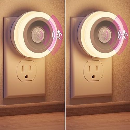 Briignite Motion Sensor Night Light, Night Lights Plug into Wall, Auto On/Off Motion Activation Nightlight, Energy-Saving 0.6W LED, Warm White, Ideal for Kids, Bedroom, Bathroom, 2 Pack