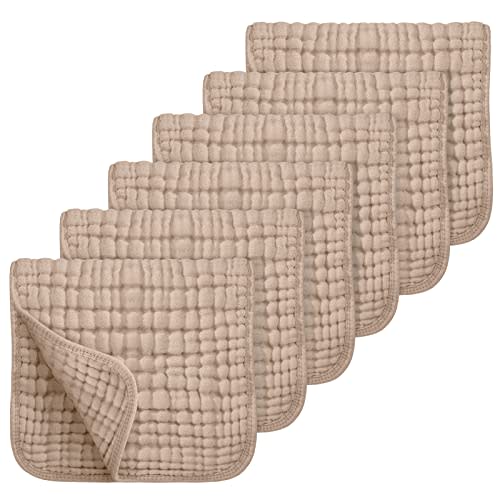 Looxii Muslin Burp Cloths 100% Cotton Muslin Cloths Large 20''x10'' Extra Soft and Absorbent 6 Pack Baby Burping Cloth for Boys and Girls (Brown)