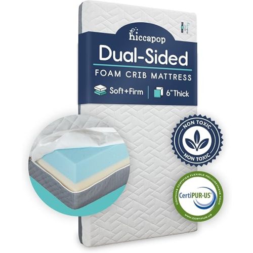hiccapop Baby Crib Mattress - Safe, Non-Toxic, Waterproof - Dual Sided w/Firm Side for Babies & Soft Memory Foam Side for Toddlers - Memory Foam Crib Mattress - Toddler Bed Mattress - Baby Mattress