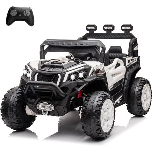 POSTACK 24V Kids Ride On Car with Parent Remote Control, 2WD/4WD Battery Powered Electric Toy Car with Car Key, 4x4 Ride on UTV with Music, LED Lights, Bluetooth, Storage Trunk, White