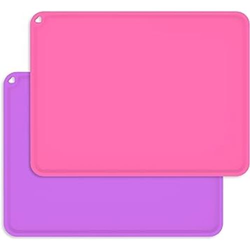 Placemats for Kids, Silicone Baby Placemats for Toddler Children Reusable Non-Slip Large Silicone Sheets for Crafts Resin Jewelry Casting Table Mats, 2 Pack, Purple/Pink