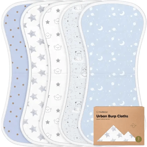 Organic Burp Cloths Baby Boy & Girl - 5-Pack Super Absorbent Cotton Burping Cloths for Babies, Soft & Plush Newborn Spit Up Rags, Infant Towels for Milk Spit Up, Unisex, Large 21" x 10"(Constellation)