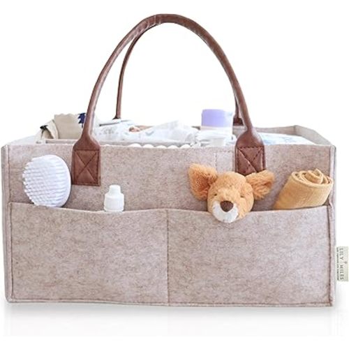 Lily Miles Baby Diaper Caddy Organizer - Nursery Storage Basket for Newborn Essentials Must Haves - Neutral Baby Gifts for Baby Shower Registry Items - Car Organizer for Diapers, Wipes (Sand, Large)