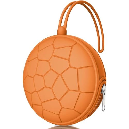 Smlpuame Pacifier Holder Case,BPA Free Portable Pacifier Storage Container,Silicone Baby Pacifier Cover Pouch for Diaper Bag Stroller,Travel Outdoor Activities,Easy to Clean,Football(Orange)