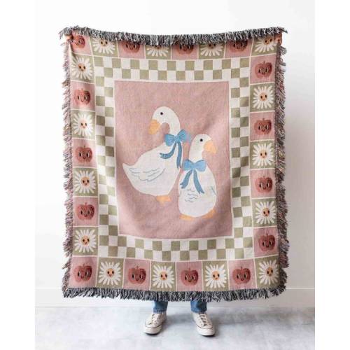 Cute Goose Blanket: Pink Checker Decor, Kawaii Animals Gift, Pastel Farmhouse Country, Dorm or Kids Bedding, Maximalist Eclectic Unique - Etsy