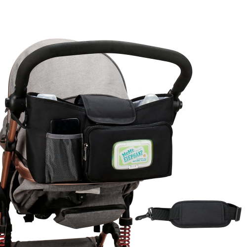 DEFAHN Universal Stroller Caddy Organizer with 2 Insulated Cup Holders, Detachable Shoulder Strap & Pockets, Fits Most Strollers