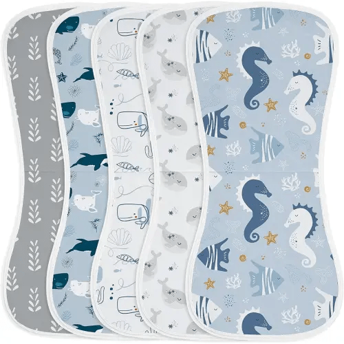 Yoofoss Baby Burp Cloths 5 Pack Burping Cloths for Babies Boys Girls Large 21''X10'' Extra Soft and Absorbent Ocean