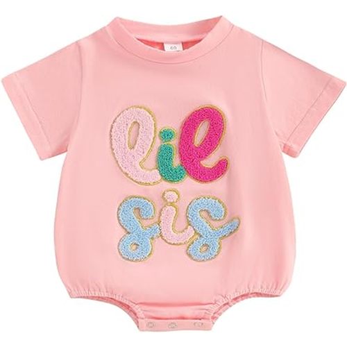 Twopumpkin Newborn Toddler Baby Girl Little Sister Outfit Bubble Romper Big Sister Shirt Matching Outfits Clothes
