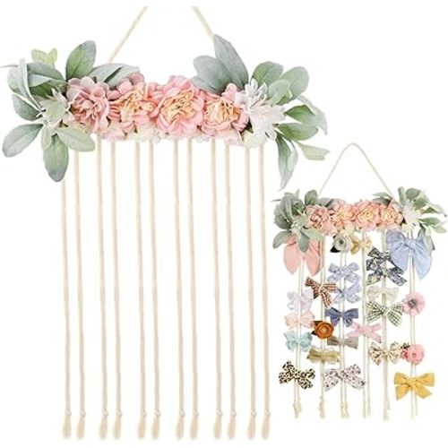 POVETIRE Bow Holder for Girls Hair Bows, Hair Clips Hanging Organizer Baby Headband Storage Hair Accessory Display for Wall Room Baby Nursery Decors (Flower)