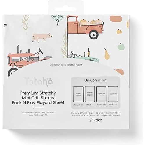 TotAha Premium Stretchy Pack N Play Playard Sheets | Mini Crib Sheets (2-Pack) -Hypoallergenic, Silky Comfort, Buttery Soft, Calming Effect, All-Season Jersey-Knit Sheets 38 X 24 Halloween Pumpkin