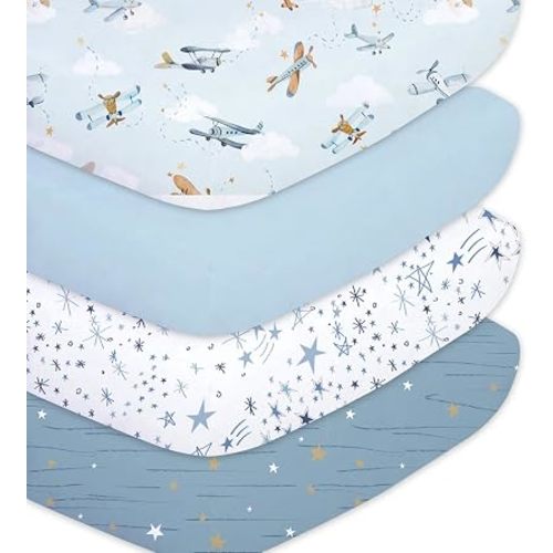 4PK Crib Sheets for Boys,Soft Microfiber Mattress Cover,Planes
