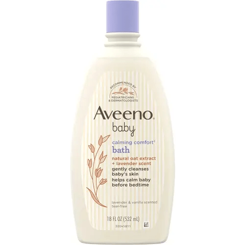 Aveeno Baby Nighttime Calming Comfort Bath, Body & Hair Wash with Relaxing Lavender & Vanilla Scents & Natural Oat Extract, Tear-Free Formula, Paraben-, Phthalate- & Soap-Free, 18 Fl. Oz