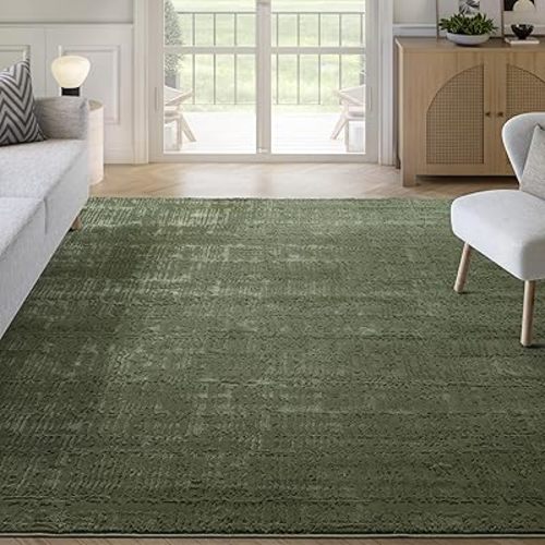 Abani Dark Forest Green Area Rug | 6' x 9' - Grid Textured Chunky, Plush and Soft Washable Carpet | Perfect for Living Room & Bedroom | Plush Deco Collection