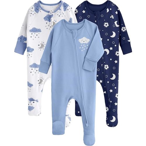 Yoofoss Baby Pajamas 100% Organic Cotton Baby Sleepers for Newborn 0-3 3-6 6-9 Months Boys Girl Clothes 3pcs Footed PJs