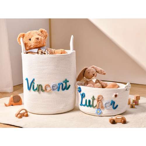 Personalized Handmade Basket, Baby Shower Gift Basket, Baby Gift, Baby Shower Gift, Rope Cotton Gift Basket, Storage Basket, Toy Organizer