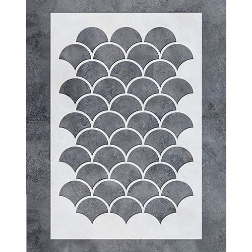 GSS Designs Wall Stencil - Large Fishscale Stencil (16x24 Inch) for Painting on Wall Furniture Floor Fabric Stencils - Reusable Moroccan Template for Wall Decals & Wallpaper & Wall Decor (SL-076)