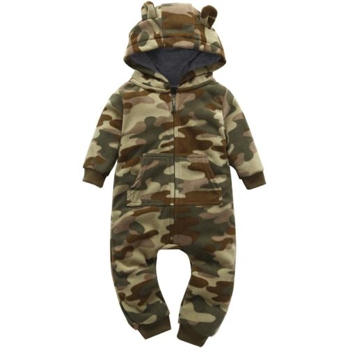 YJM Baby Camoflauge, Infant Baby Boys Camouflage Hoodie Tops +Long Pants Outfits Set Clothes 0-3Y (6-9M, Thicker Hooded Romper Jumpsuit Outfit)