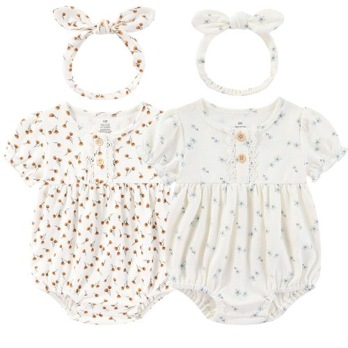 Baby Girl Clothes Cotton Bubble Romper Floral Bodysuits Infant Outfit Set