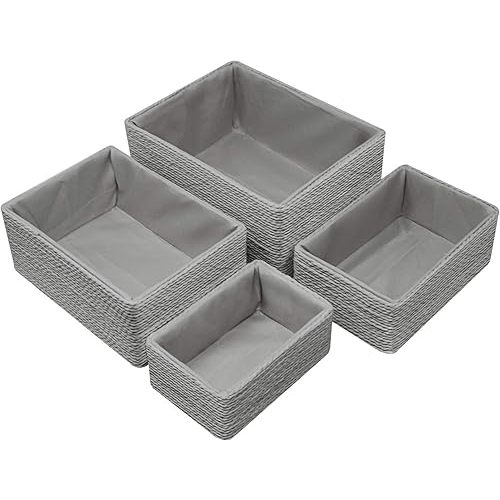 Sorbus Storage Baskets 4-Piece Set - Stackable Woven Basket Set (Gray)
