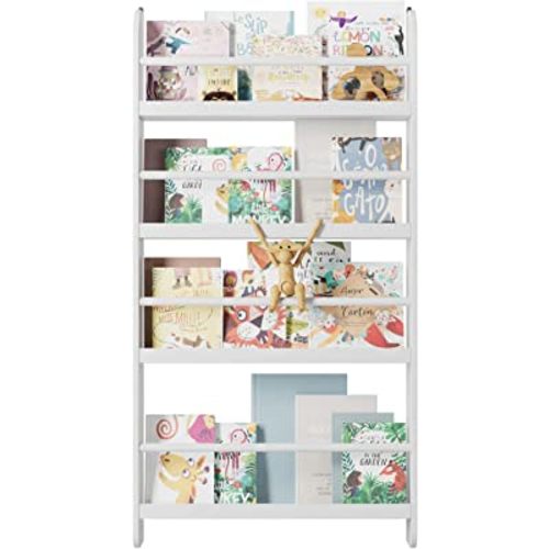 Kids Bookshelf, Wall Mount 4-Tier Book Shelf Organizer for Toys and Books, Toy Storage Bookshelf in Bedroom, Living Room and Nursery, White