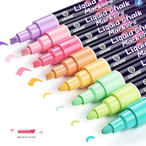Chalk Markers - Pastel Colors, Water-Based Non-Toxic Liquid Chalk Markers Erasable - with Bullet/Chisel Reversible Tips, Drawing Chalk Pen for Blackboard, Chalkboard, Board, Glass, Window, Cars