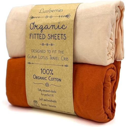 Guava Lotus Travel Crib Sheets (Set of 2) - 100% Organic Cotton Crib Sheets, Baby and Toddler, Fitted Crib Sheets, for Boys & Girls (for The New 4 TAB Mattress ONLY) (Orange Tones)