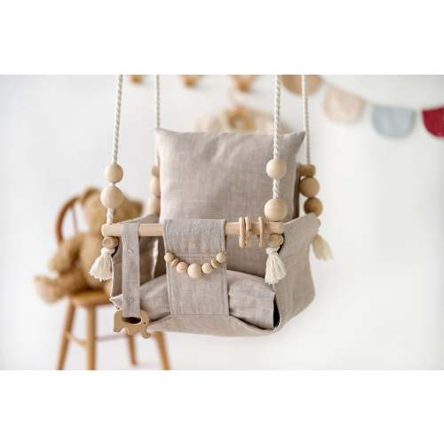 Baby Swing, Linen Swing, baby swing indoor, Garden Swing, Gift For Baby, Wood Swing, Swing with pillow, Handmade Swing