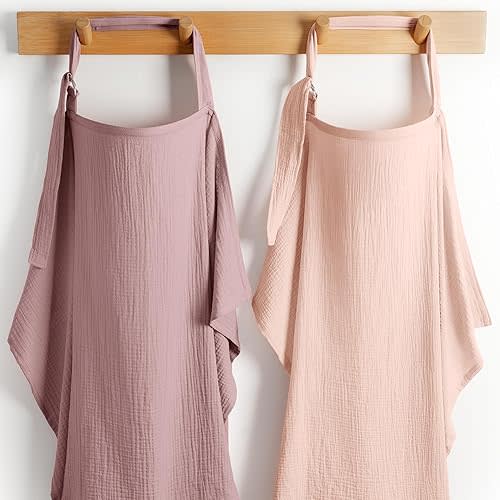 Comfy Cubs Muslin Nursing Cover Pack of 2, 100% Cotton Muslin Breastfeeding Cover for Moms, Soft & Breathable Baby Nursing Scarf, Adjustable Neck Strap - Privacy Coverage - Blush and Mauve