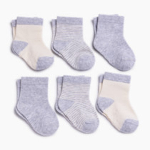Small Story 6-Pack Crew Socks - Grey, 0-3 M