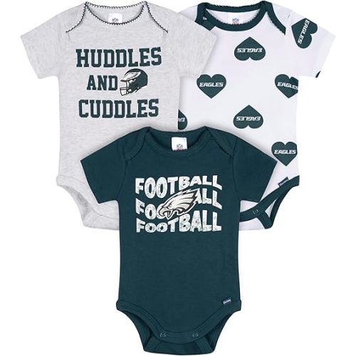 Gerber Baby Girls' NFL 3-Pack Onesie Bodysuit, Eagles, 0-3 Months
