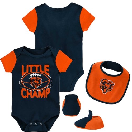 Chicago Bears Newborn & Infant Little Champ Three-Piece Bodysuit, Bib & Booties Set - Navy/Orange