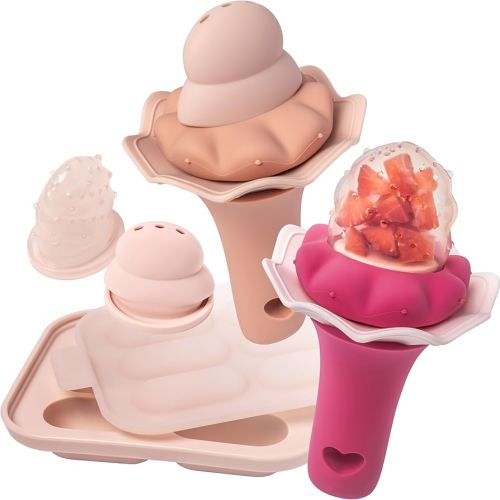 Moonkie Baby Fruit Feeder with Freezer Tray | BPA Free Silicone Infant Food Feeder | Two Sizes Pouches and Breastmilk Popsicle Molds for Cooling Relief | Baby Shower Gifts 4 Months+, 2 Pack