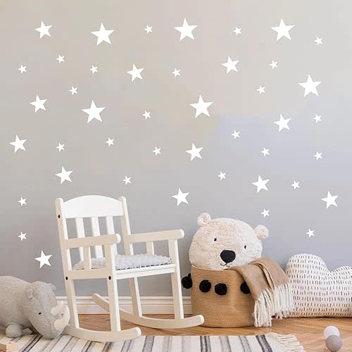 155 Pcs White Star Wall Decals – Peel and Stick, Removable Vinyl Stickers for Kids Rooms, Nurseries & Home Decor (Matte White, 1-4 Inch Stars)