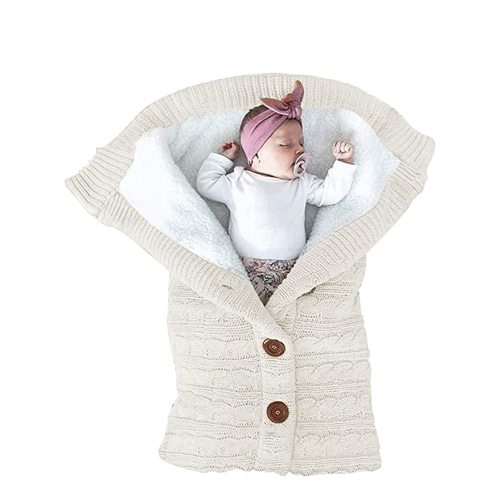 XMWEALTHY Unisex Infant Swaddle Blankets Soft Thick Fleece Knit Baby Girls Boys Stroller Wraps Baby Accessory White - 29.5x13.8 Inch (Pack of 1)