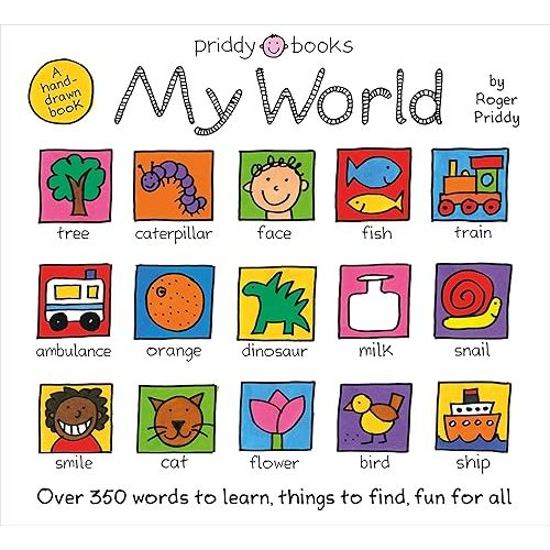 My World: A hand-drawn book with 350 words to learn, things to count, lots to find