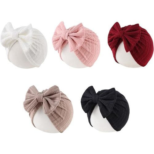 Baby Girl Turban Newborn Beanies Hat 5 Pieces Cotton Infant Girls Headwraps Toddler Kids Hats 0-3 Years