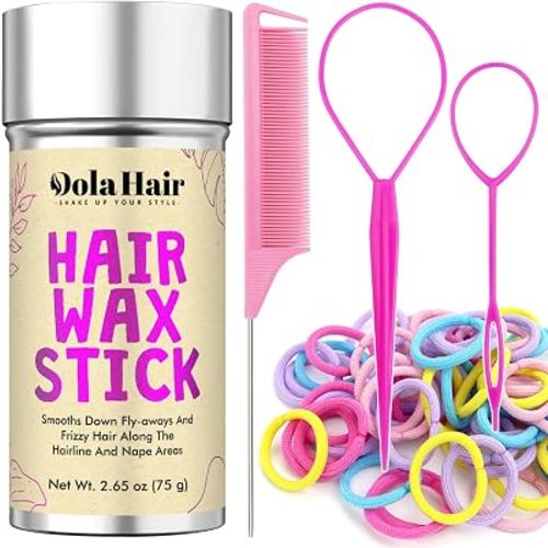 Dolahair Hair Wax Stick & Hair Accessories Accessories -60 Pcs Elastic Hair Ties Flyaway Control Hair Accessories for Baby Girls Infants Toddlers Kids 2 Hair Loop Styling Tools (Colorful)
